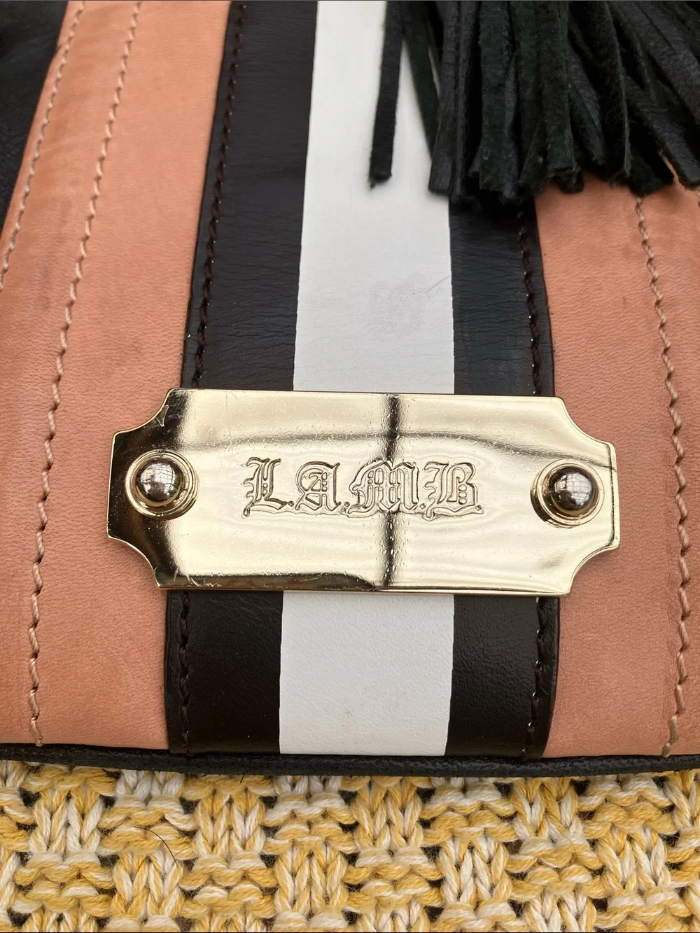 L.A.M.B. By Gwen Stefani Y2K Black with Pink & White Stripes Crossbody